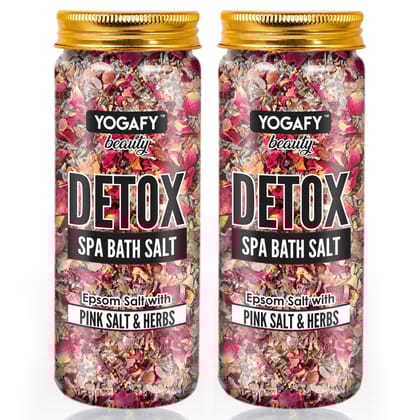 YOGAFY - Detox Spa Bath Salt - 500 GM || HOME SPA || Himalayan Pink Salt, Pure Epsom Salt with Natural Herbs | Mint, Rose, Lavender - Exfoliate, Relaxation and Soothes Skin | Pet Jar Pack of 2 | YOGAFY - Detox Spa Bath Salt - 500 GM || HOME SPA || Himala