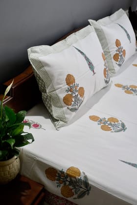Marigold Bedsheet, Jaipur Print, Premium Cotton King 90x108 inches Marigold Bedsheet, Jaipur Print, Premium Cotton King 90x108 inches