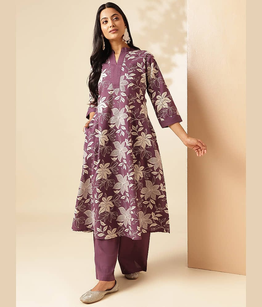 Vbuyz Cotton Printed Kurti With Palazzo Women's Stitched Salwar Suit - Purple ( Pack of 1 )