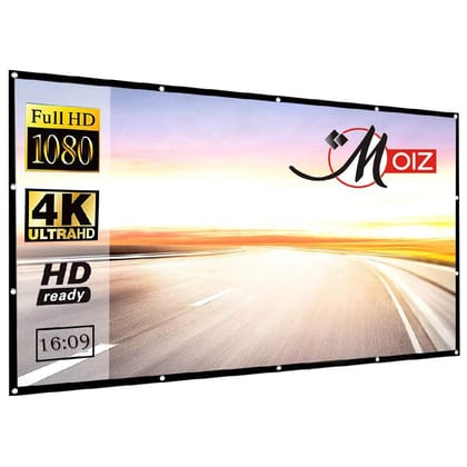 MOIZ® 110" Inch Projector Screen Upgraded inch 16:9 HD Portable Eyelet Screen Premium Indoor Outdoor Anti-Crease Projection (96" Inch (W) x 54" Inch (H) - 110" Inch Diagonal) White / 110" Inch