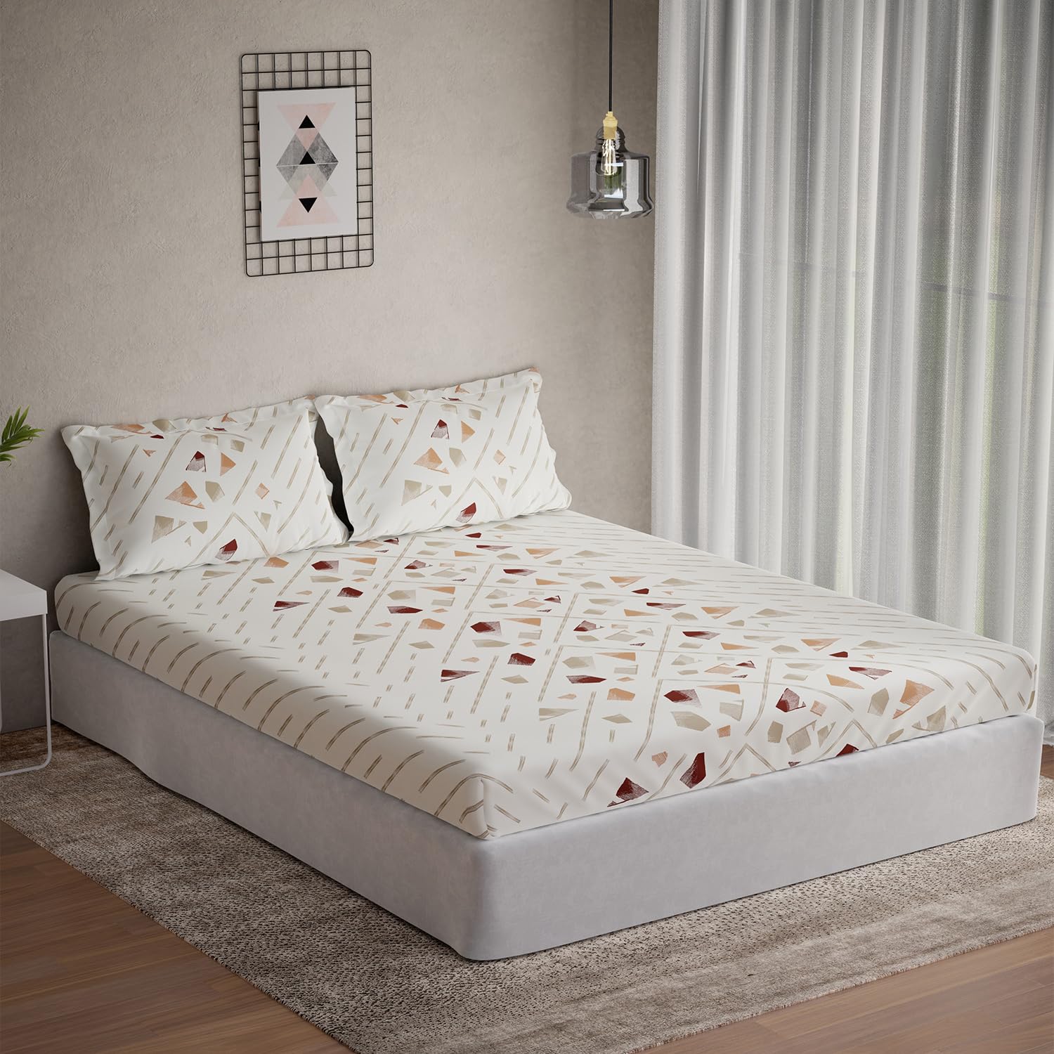 DDECOR - Vega Collection 100% Cotton Contemporary Pattern 144TC Single Bedsheet|190 CM X 254 CM| - Brown
