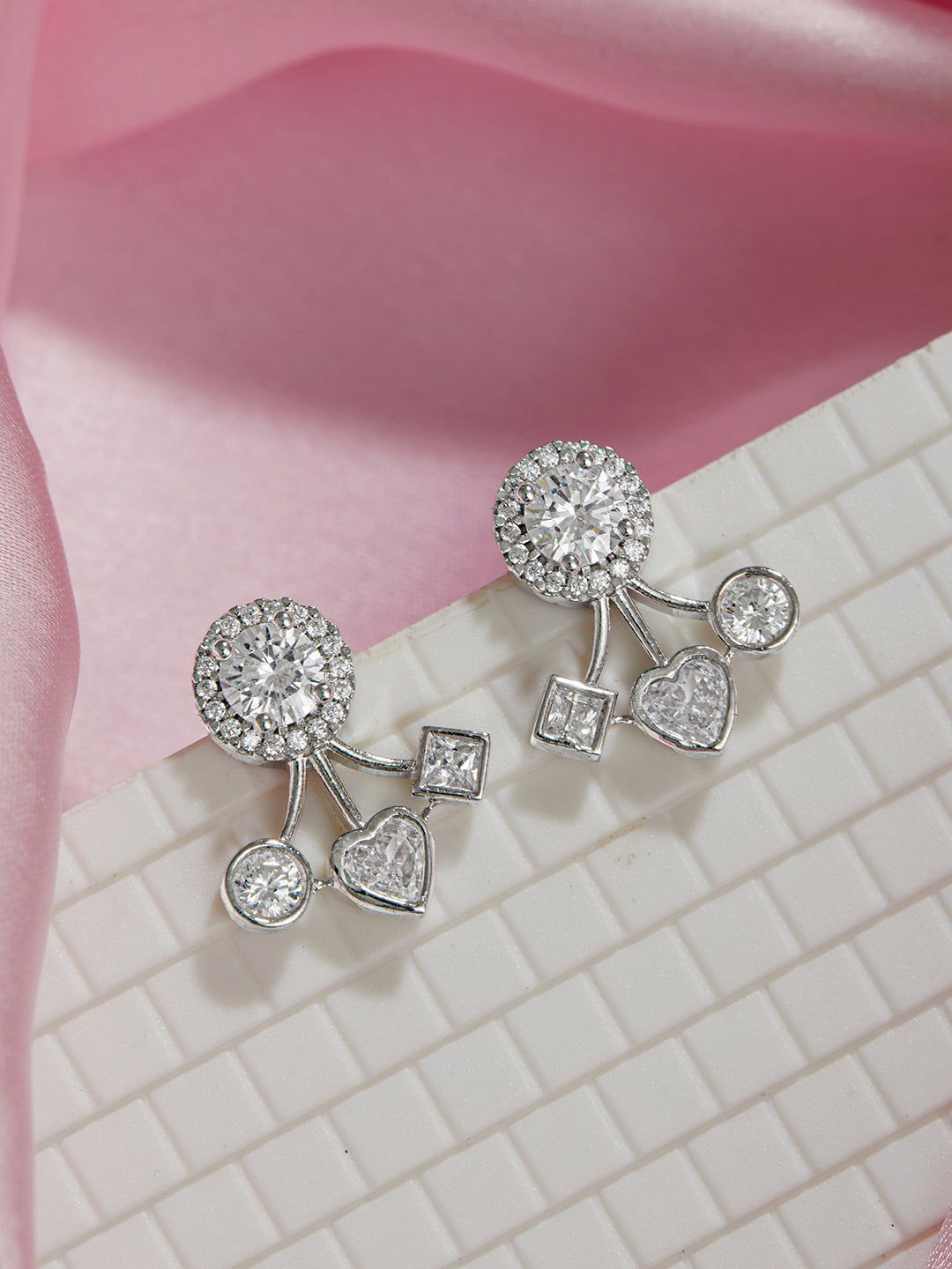 925 Sterling Silver Cubic Zirconia  Solitaire Drop Earrings