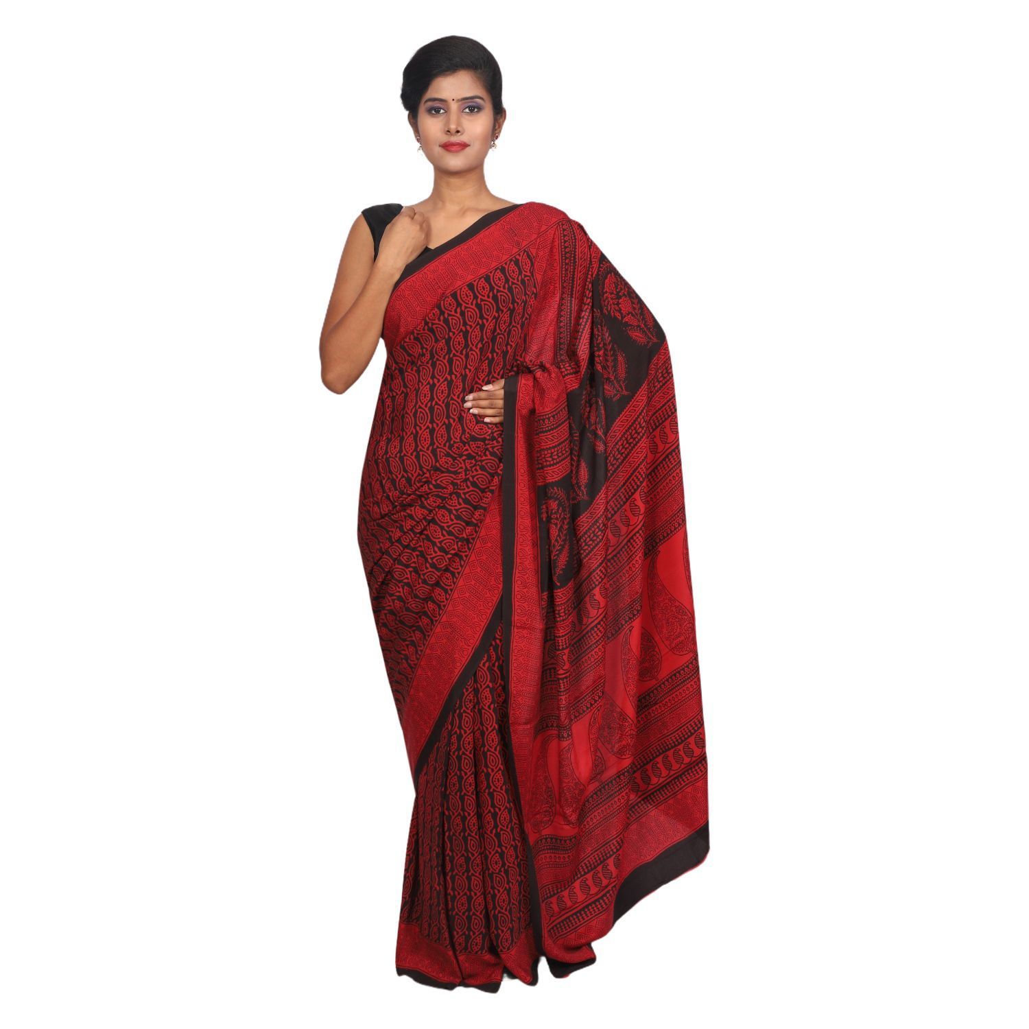 HANDLOOM CRAPE SILK SAREE WITH BLOUSE (SKU - 3I0106030422 SAREE- 206)