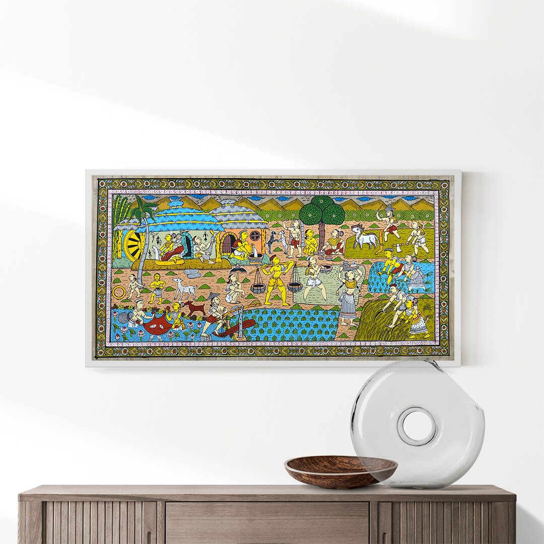 Daily Village Life Patta Tussar Painting (Copy)