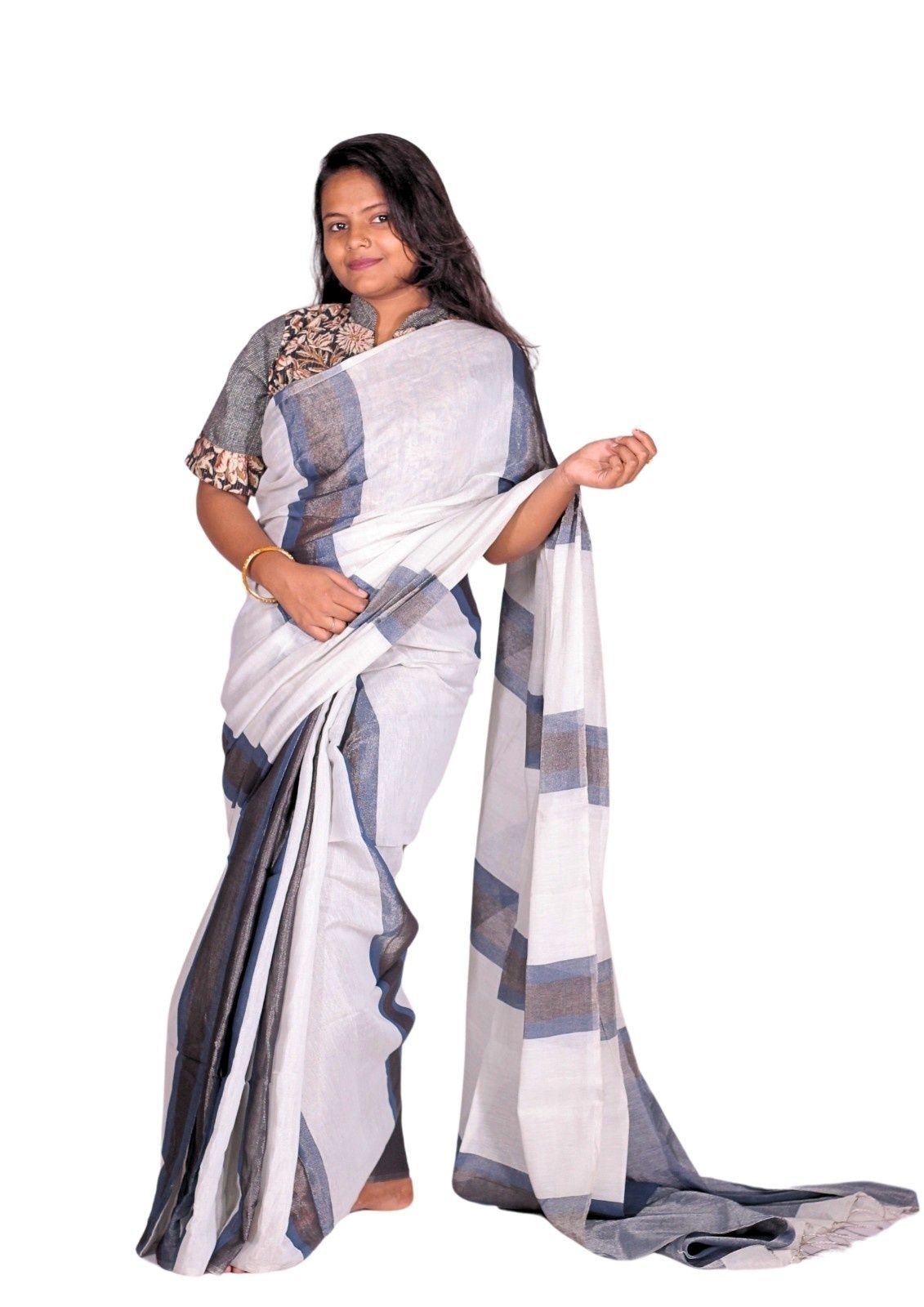 Tisser Festive Zari Tissue Silk Saree with Blouse Piece – Rich Indigo