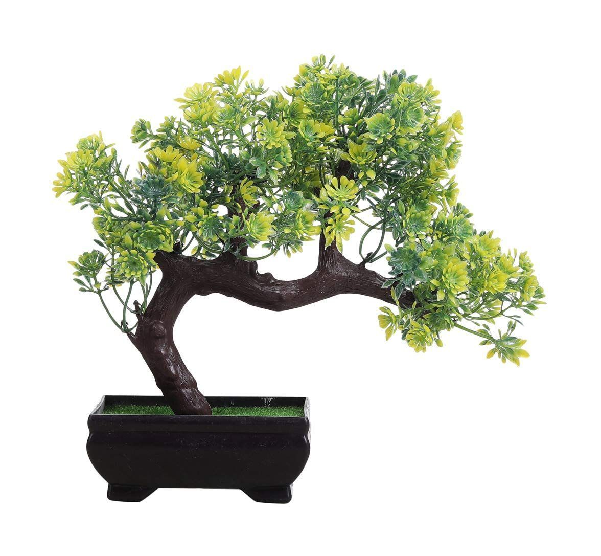 Foliyaj Polyester & Polyester Blend Artificial Plant with Pot (23 cm x 10 cm x 23 cm, FYJ-PT-B-BENTGRNYELFLW)