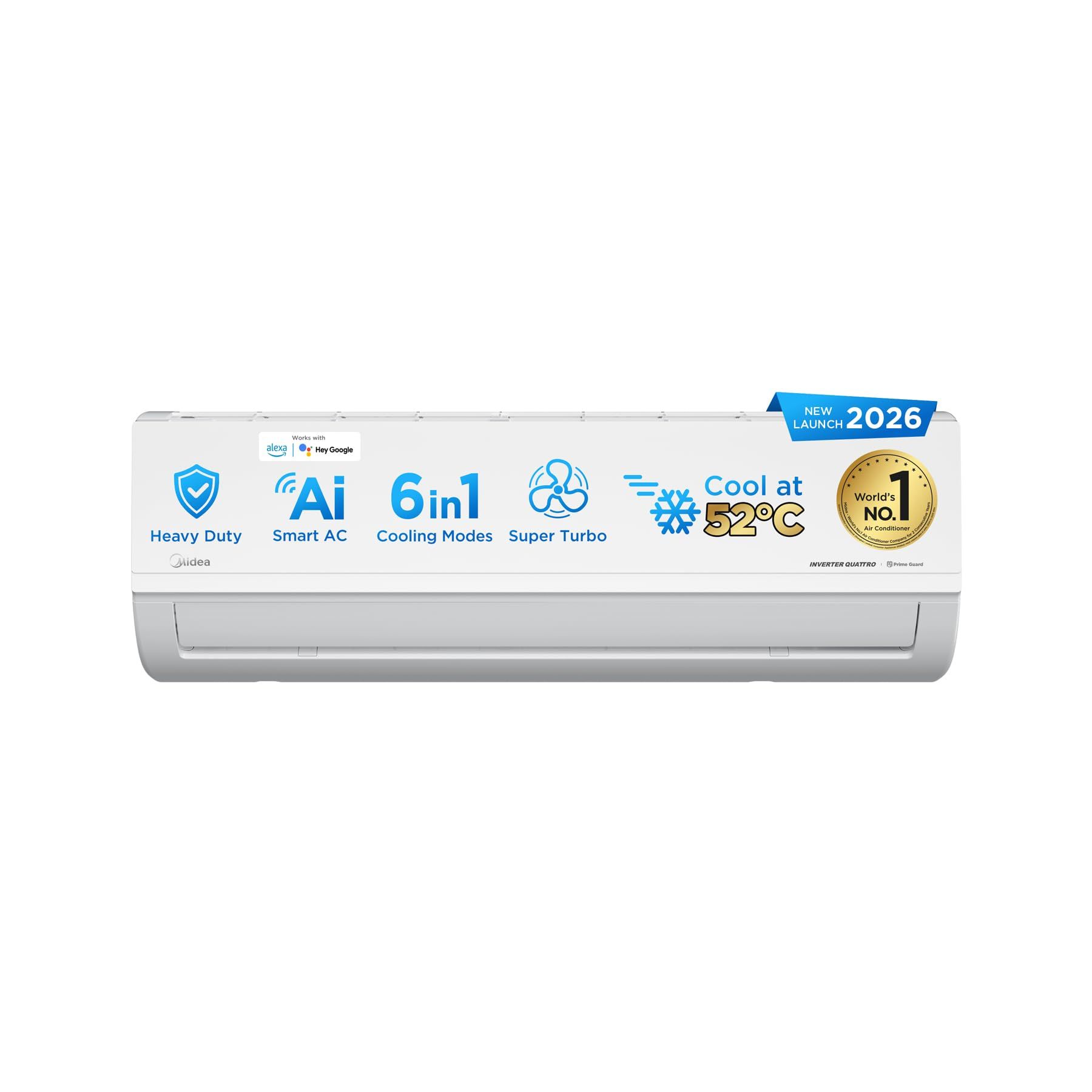 Midea 1.5Ton 3Star,New Star rated, Inverter Split AC (Copper,Convertible 6-in-1 with Auto Intelligence,Turbo Mode for Faster Cooling, Auto Clean & HD+PM 2.5 Filter,Santis Max DLX-MAI18SD3R36F0,White) Midea 1.5Ton 3Star,New Star rated, Inverter Split AC (
