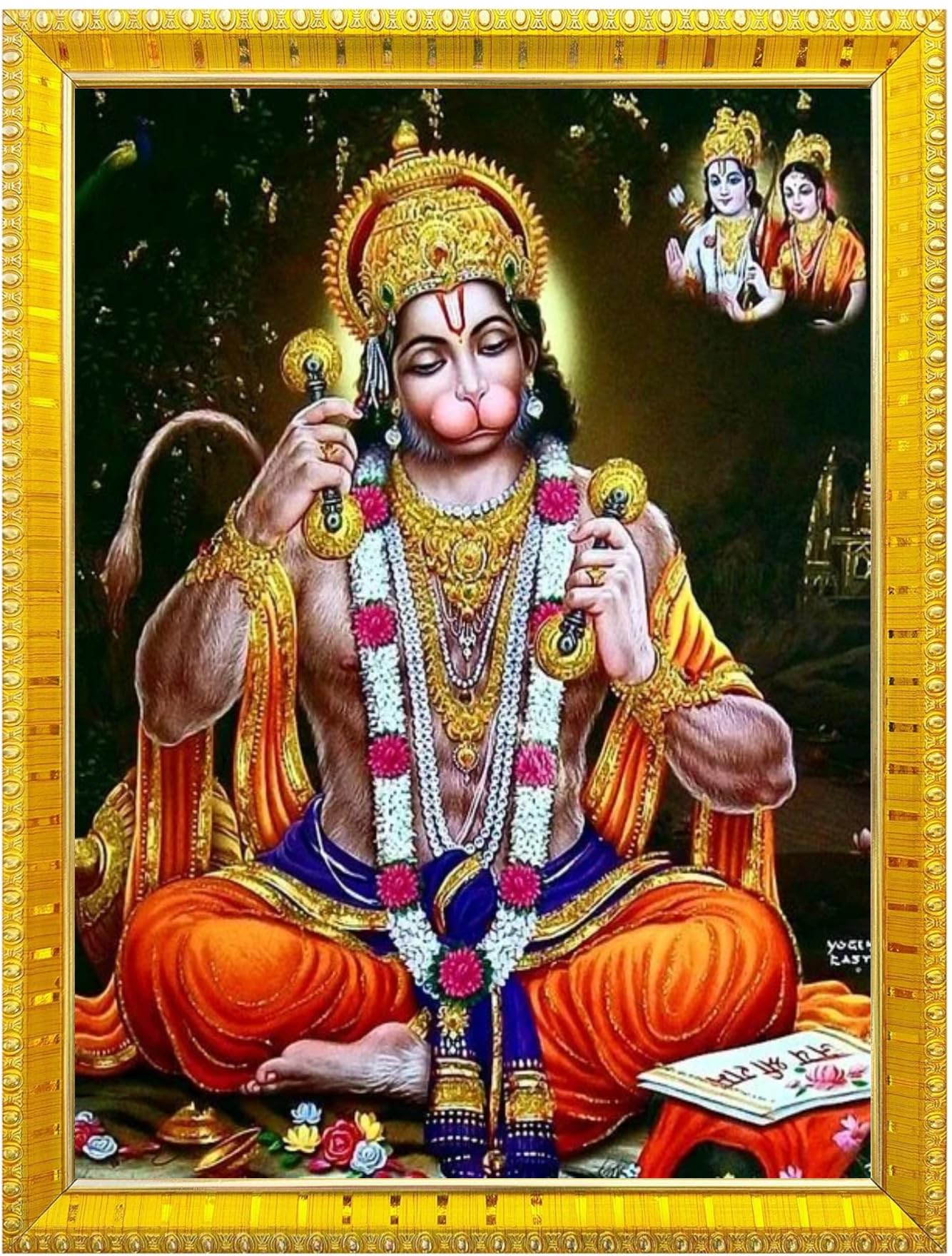 NOKKES Hanuman Bajrangbali Hanumanji Maruti Golden 5X7 Inch Photo Frame_AQW56