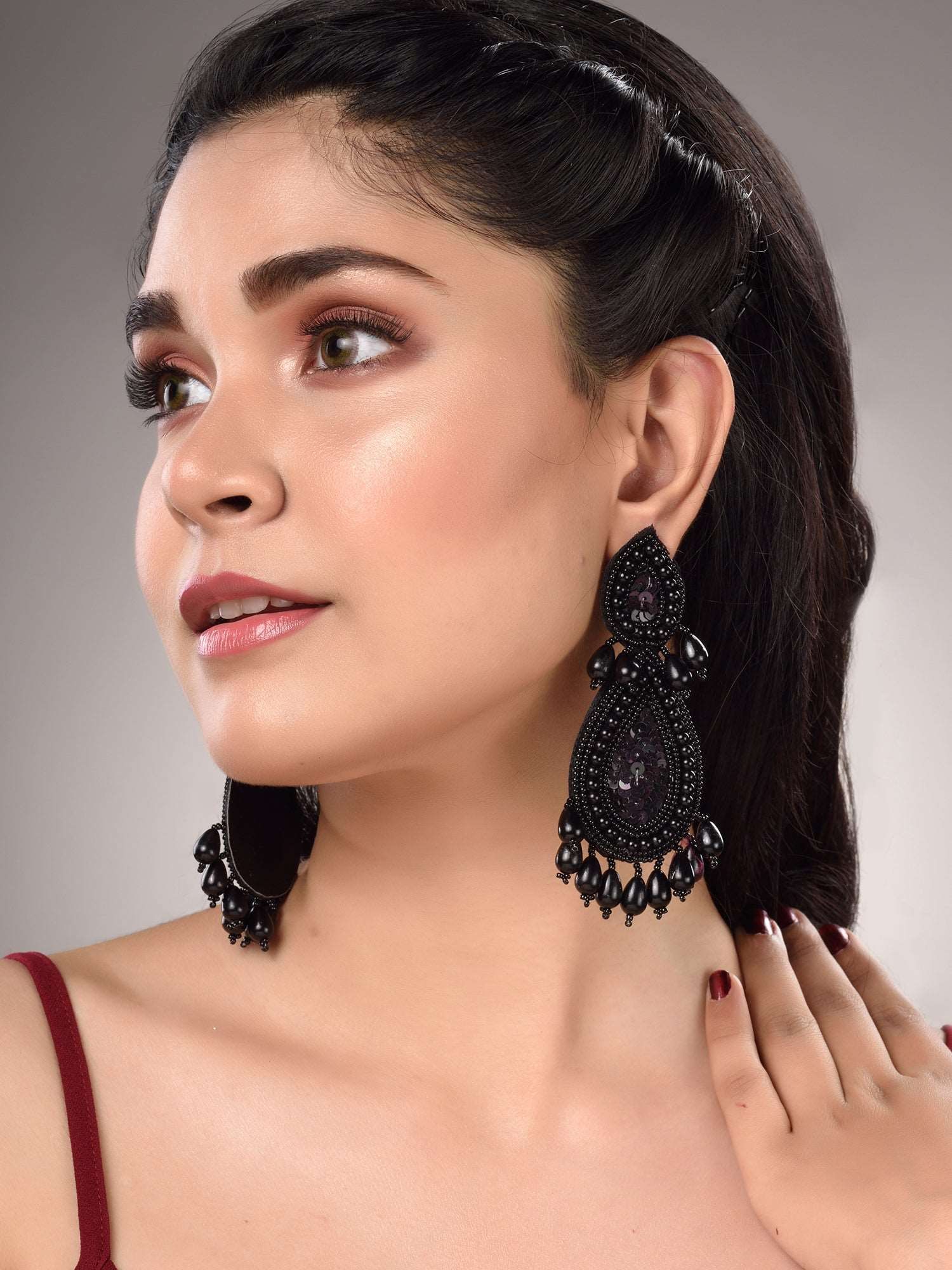 Black Contemporary Dropdown Earrings