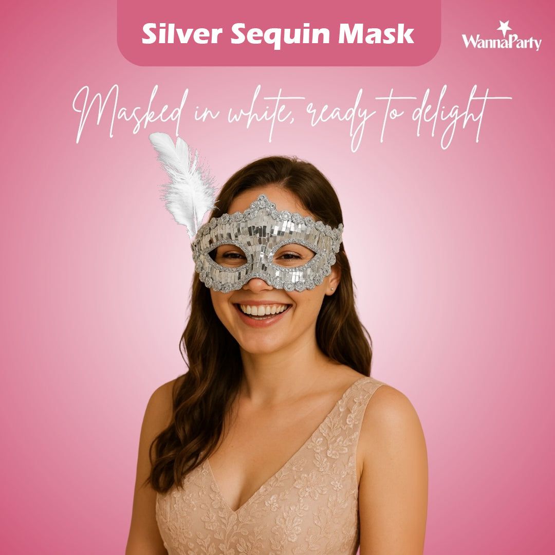Silver Rectangle Sequin Mask with Net