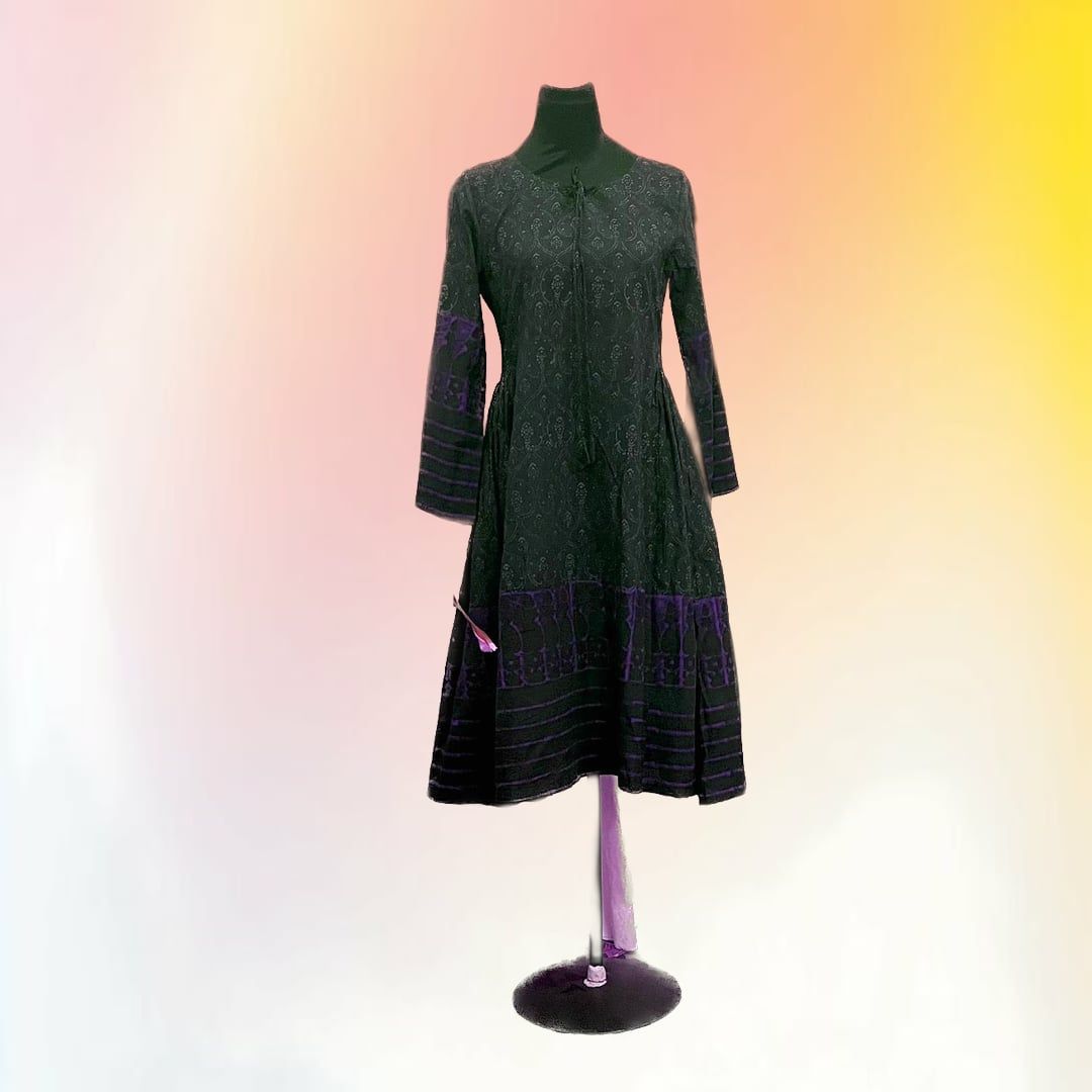 Black Cotton Ethnic Kurti with Purple Contrast Detailing | Breathable Fabric | Ethnic Casual