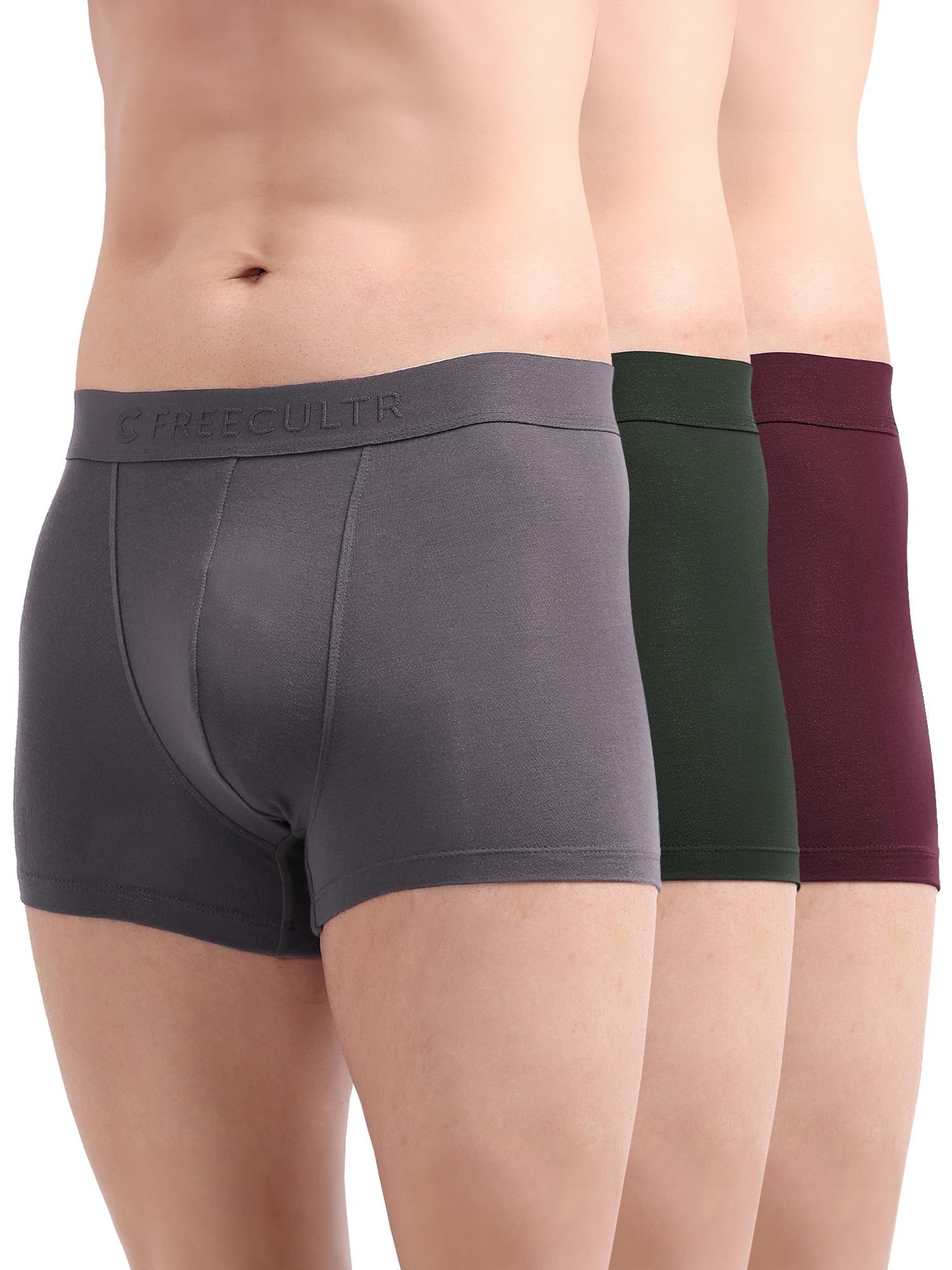 FREECULTR Men's Underwear Anti Bacterial Micromodal Airsoft Trunk - Non Itch No Chaffing Sweat Proof - Pack of 3-Sable Black,Mist Grey,Avocado Green