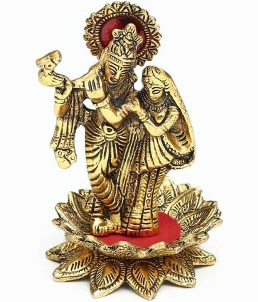 Fashion Bizz Metal Lord Radha Krishna Standing On Lotus Shaped Base-13.5 cm