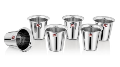RK 18Guage Rampatra 5 Stainless Steel Glass Set of 6-110Ml Each | Mirror Polish, Food Grade | Scratch Resistant, Serving Glass | for Water Juice (Silver)