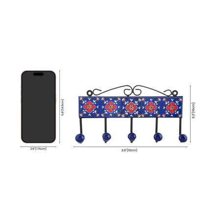 Blue Pottery Inspired Decorative Key HolderBlue5 Hooks Blue Pottery Inspired Decorative Key HolderBlue5 Hooks