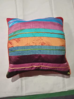 Handmade Cotton Cushion With Wool Texture Panel Square 18x18 Inch Multicolor