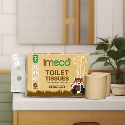 IMECO Bamboo Toilet Tissue Rolls (6 Rolls, 160 Pulls) | 100% Pure Bamboo 3-Ply Tissues | Bathroom Use