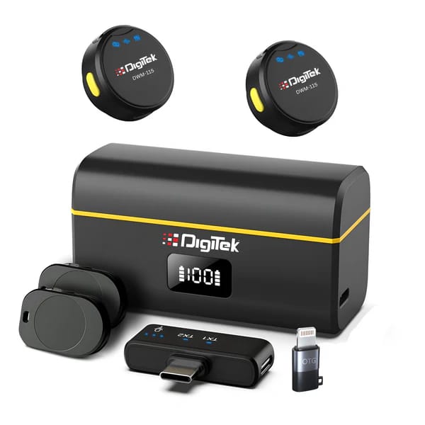 DIGITEK (DWM-115) 2-in-1 Wireless Microphone, 2.4GHz, Magnetic Clip