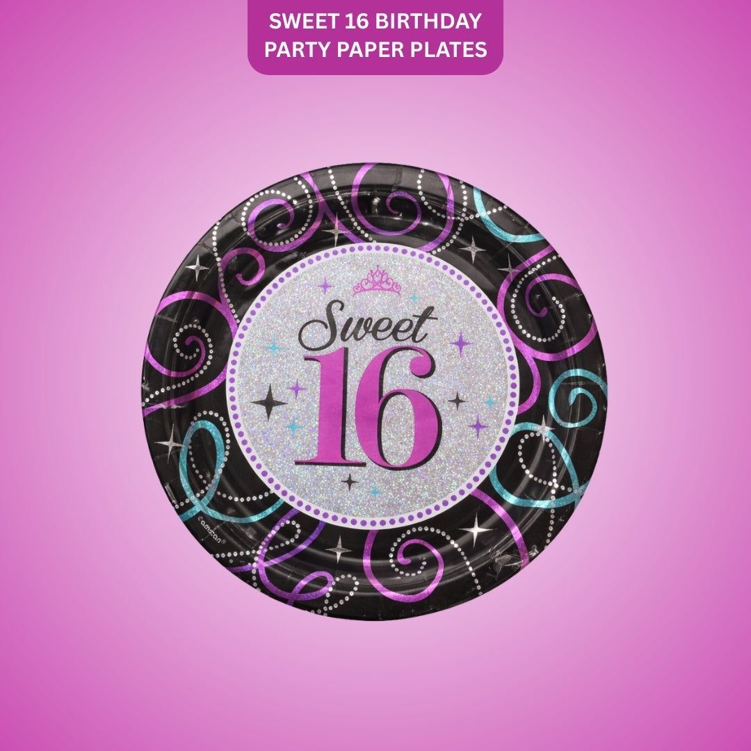 Sweet 16 Birthday Party Paper Plates - 9 inches - 8PC