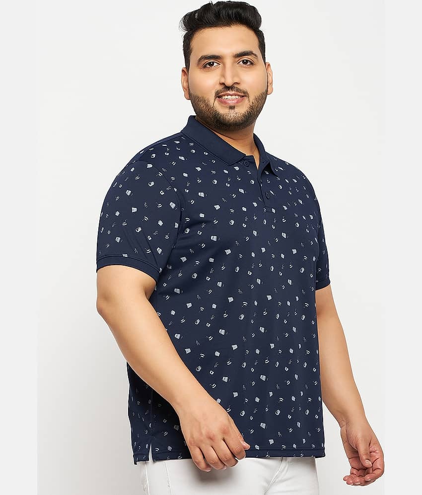 Auxamis Pack of 1 Cotton Blend Regular Fit Printed Half Sleeves Men's Polo T Shirt ( Navy )