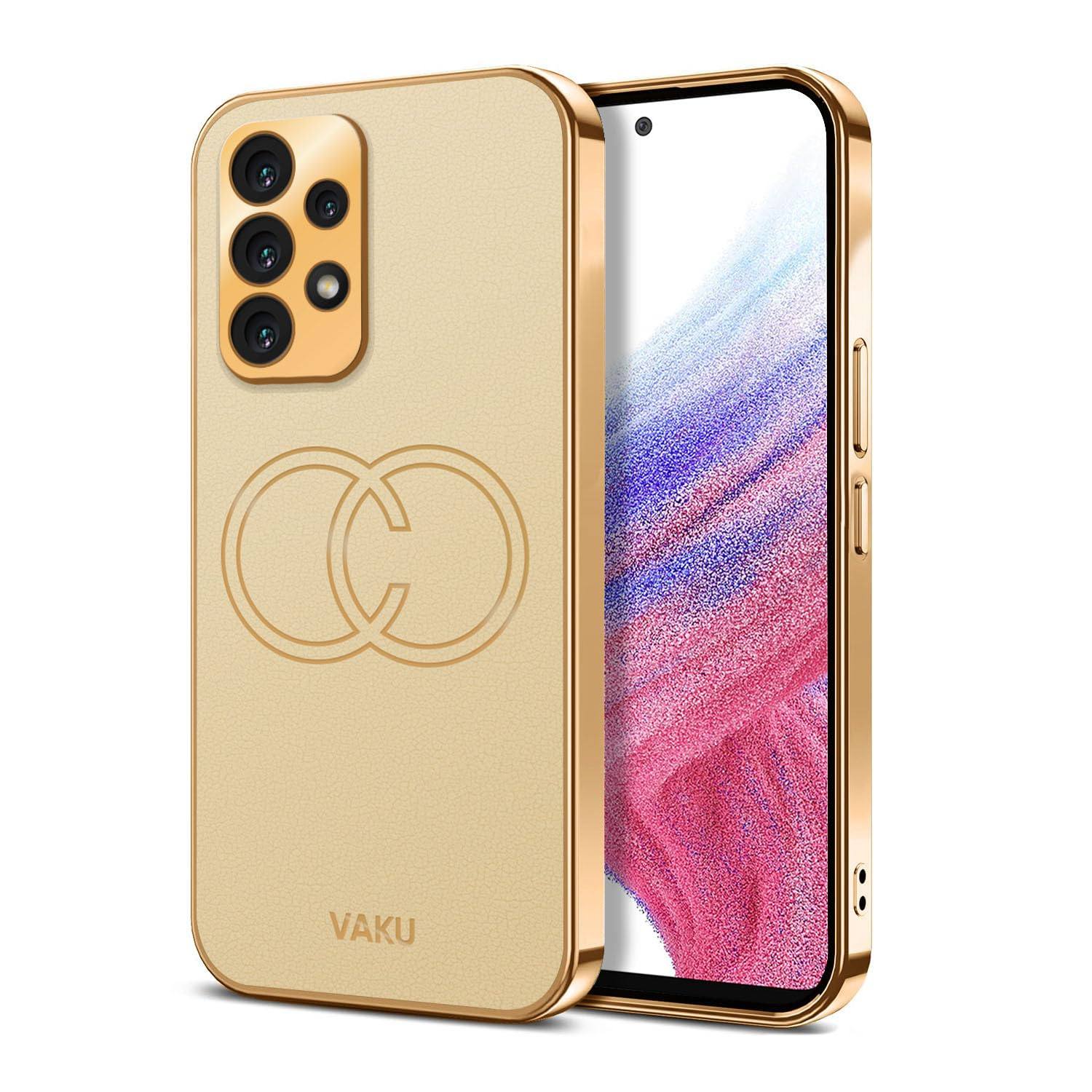 Vaku Luxos Skylar Back Cover for Samsung Galaxy A53 5G with Leather Pattern Gold Electroplated Soft TPU Cover Shockproof Protective Case - Gold