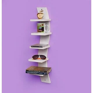 Onlinecraft Wooden Wall Shelf Wooden Wall Shelf (Number Of Shelves - 5, White)