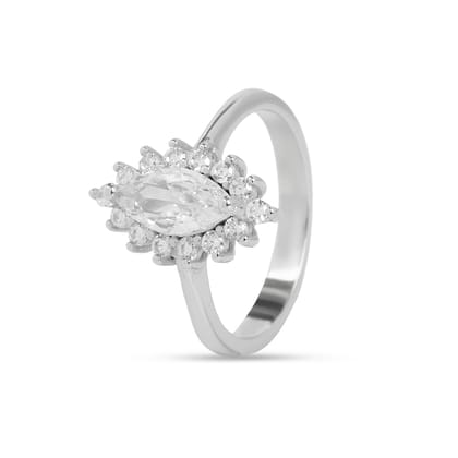 925 Sterling Silver Marquise Diamond Look Ring for Women | Halo CZ Stone Ring with Brilliant Cut | Elegant Engagement & Party Wear Ring I Weight - 3.1 g 925 Sterling Silver Marquise Diamond Look Ring for Women | Halo CZ Stone Ring with Brilliant Cut | Elegant Engagement & Party Wear Ring I Weight - 3.1 g