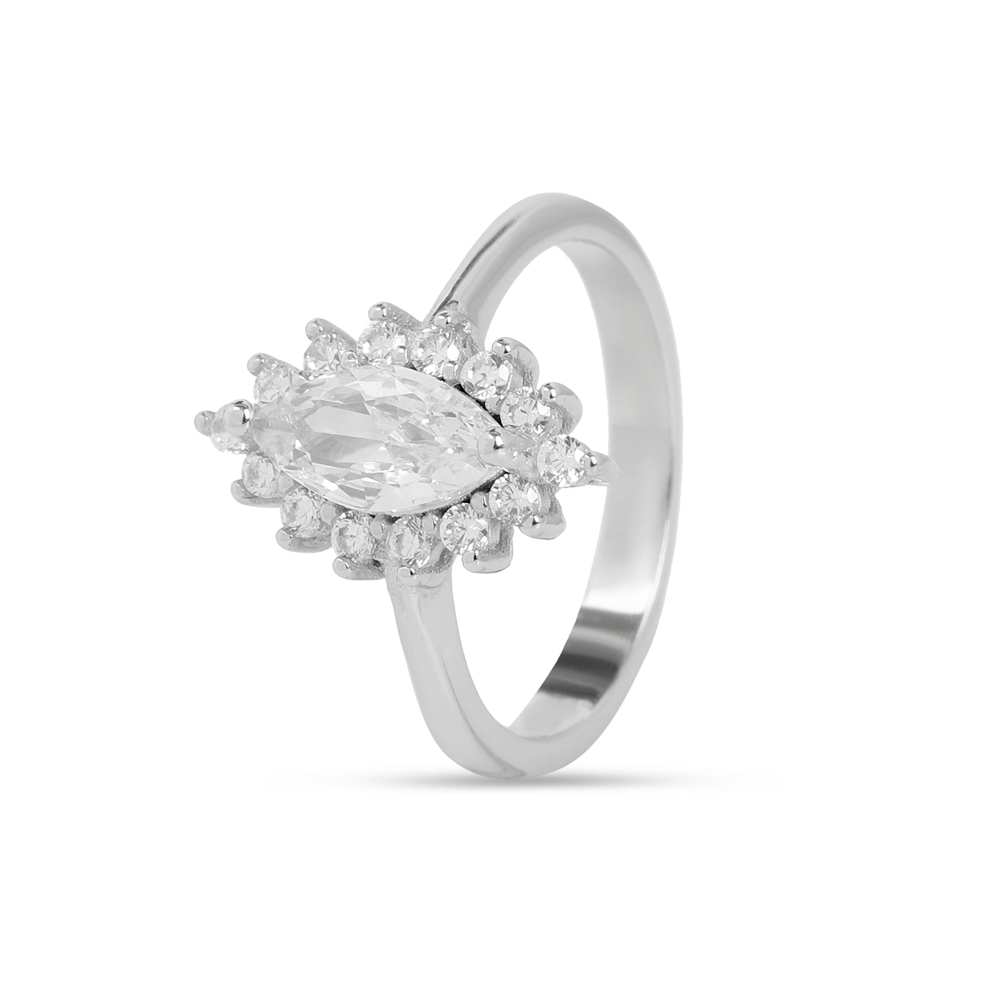 925 Sterling Silver Marquise Diamond Look Ring for Women | Halo CZ Stone Ring with Brilliant Cut | Elegant Engagement & Party Wear Ring I Weight - 3.1 g
