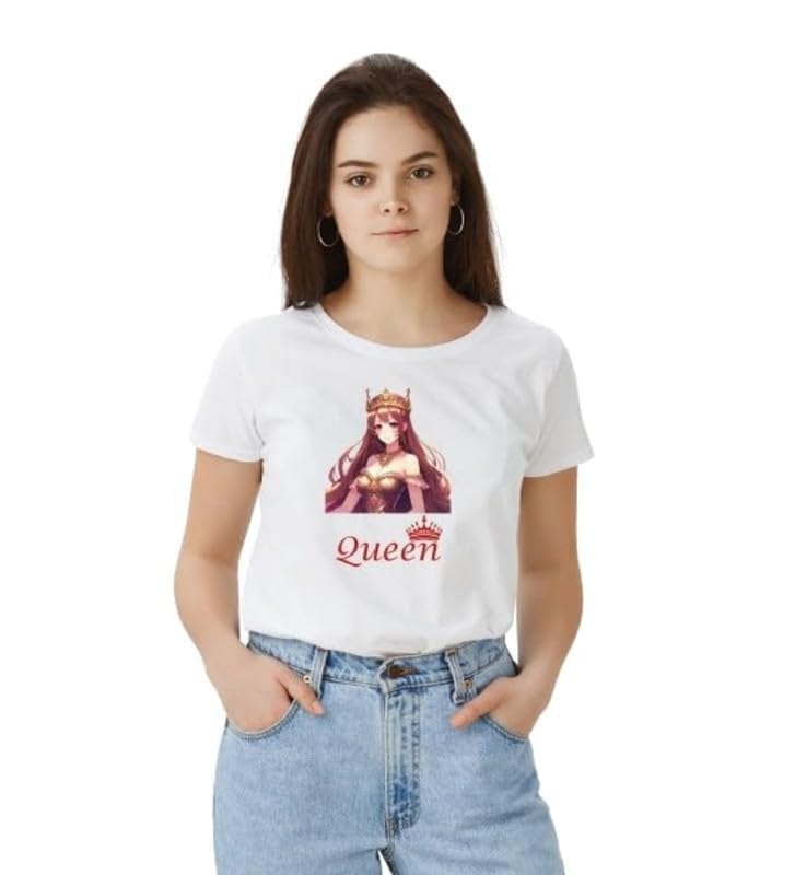 Women's Polyester Solid Printed Round Neck Half Sleeve T-Shirt (White, XL)-PID55669