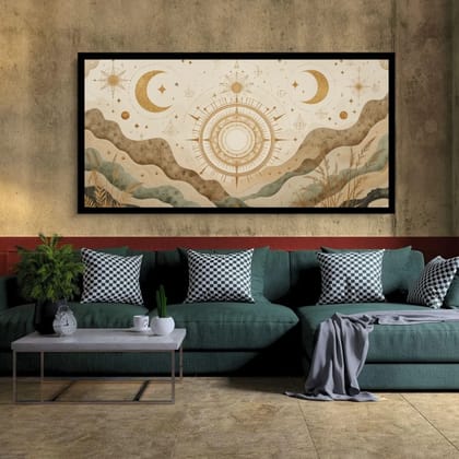 Luminary Lunar Atlas – Cosmic Harmony Museum-Quality Cotton Canvas Art for Lounge/Living Room Décor | Frame Size (127 X 69 Cm) | Frame Type (Black) | 5-Year Warranty