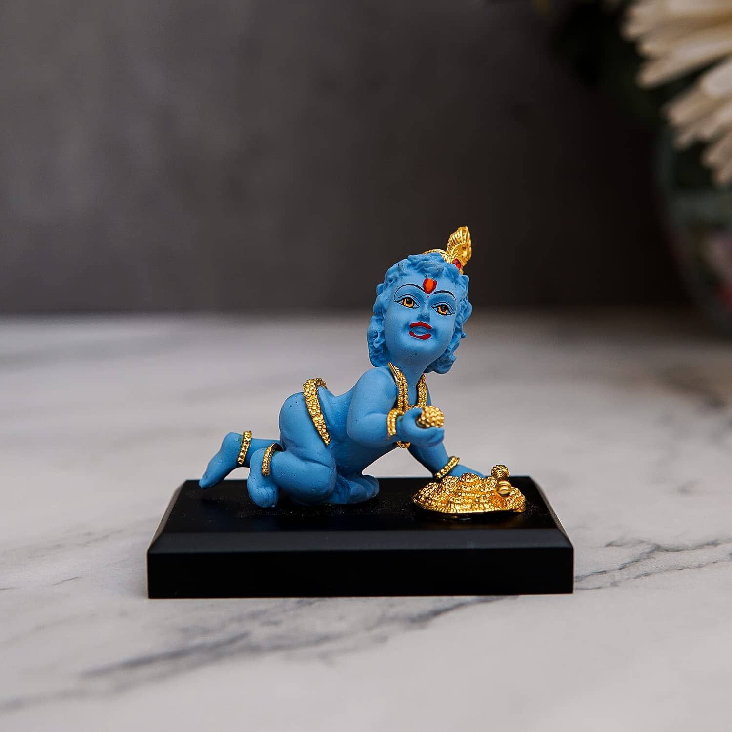 Craftlayout Resin Laddu Gopal Blue Finish Car Dashboard - 2.5 Inch