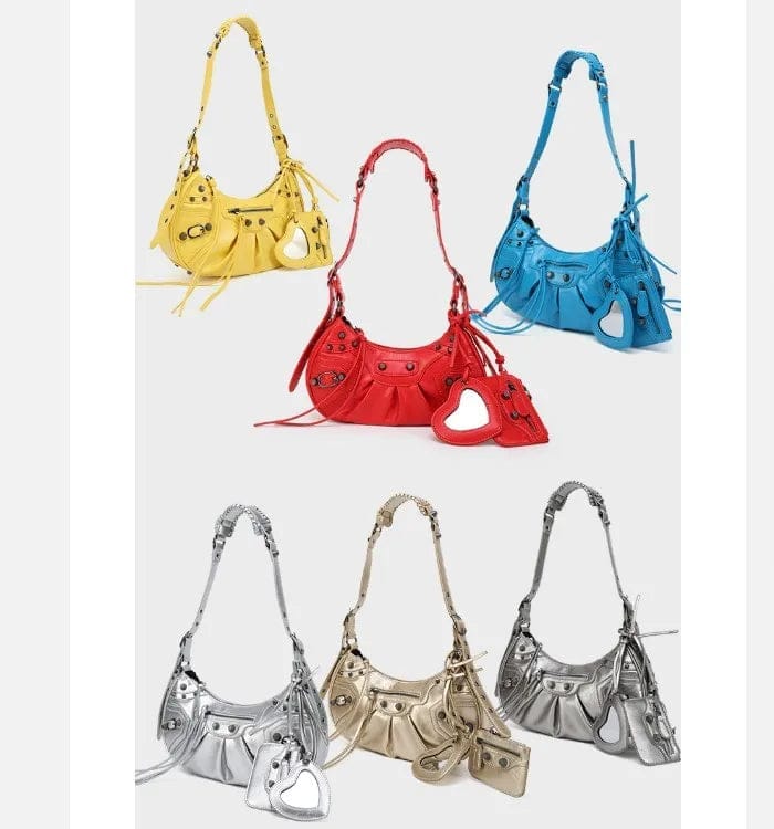 Factory designer luxury pu leather half moon women's shoulder bags handbags with mirror