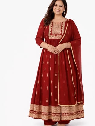 UneR Women's Embroidered Kurta Pant Dupatta Set | 3 Piece Ethnic Suit Set | Anarkali Style | Festive & Party Wear