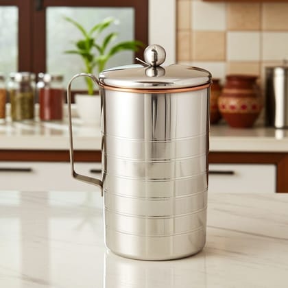 Copper & Steel Water Jug – 1.7 Liter | Large Capacity Kitchen Pitcher, Height : 10 Inch (ZMAS279 C)