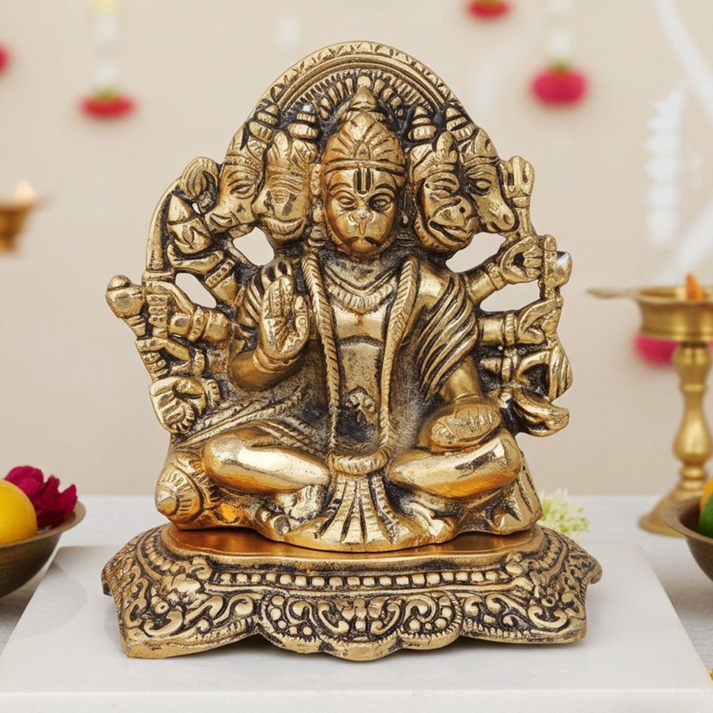 Aluminium Panchmukhi Hanuman Ji Idol Statue � Handcrafted Home D�cor, Height : 5.8 Inch (ASMAS364 G)