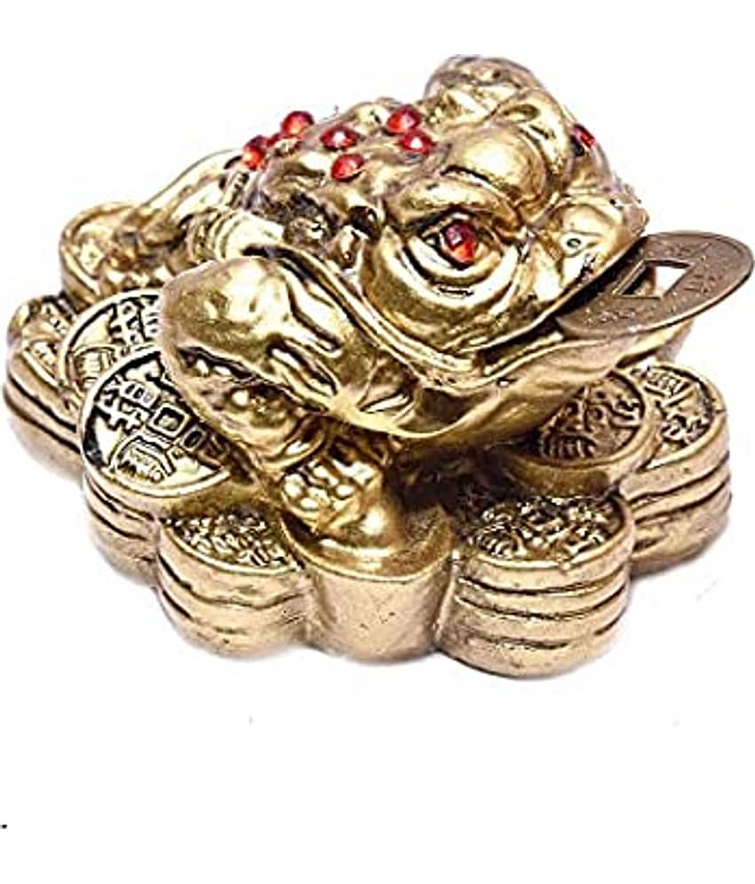 KESAR ZEMS Golden Vastu FengShui Frog -B Figurine For Prosperity (6.5cm x 7 cm x 5 cm, Golden)