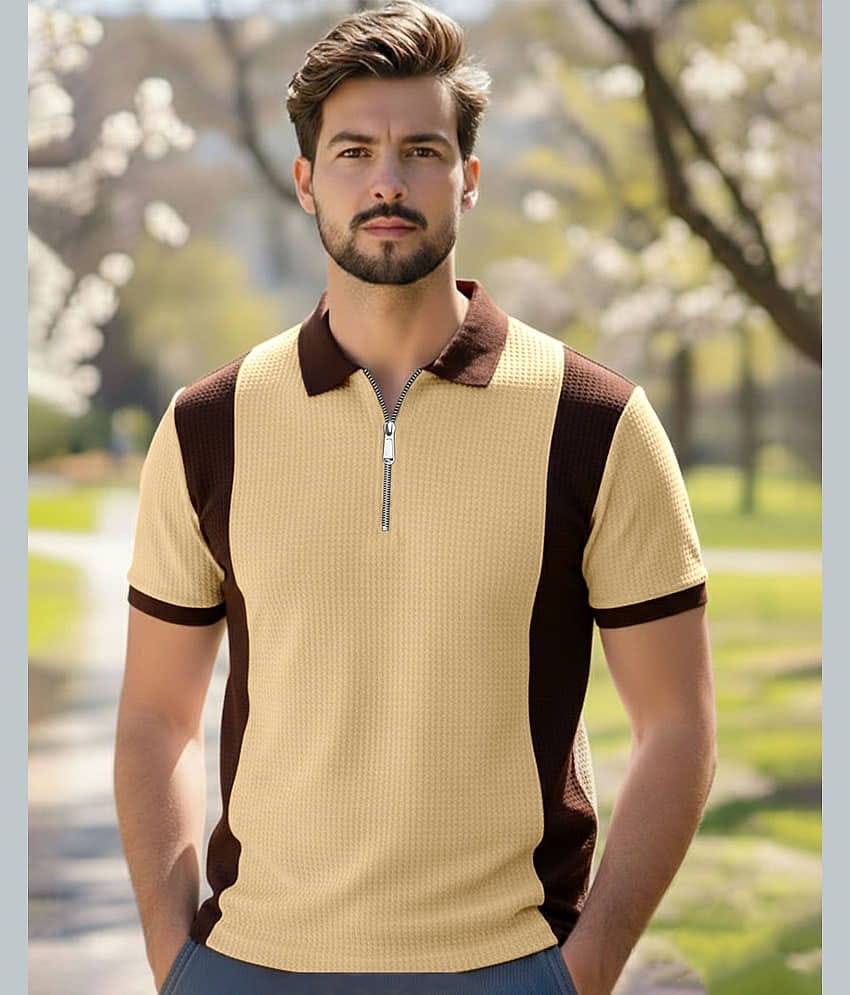 AUSK Men Cotton Blend Regular Fit Self Design Polo T Shirt ( Purple )