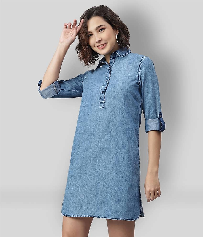 StyleStone Women Denim Shirt Dress ( Navy )