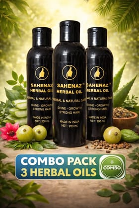 Sahenaz Herbal Hair Oil for Hair Growth & Anti Hair Fall | Enriched with Aloe Vera, Neem, Hibiscus & Rosemary | Natural Hair Care Oil | 200ml Total 3 Bottal In This Pack