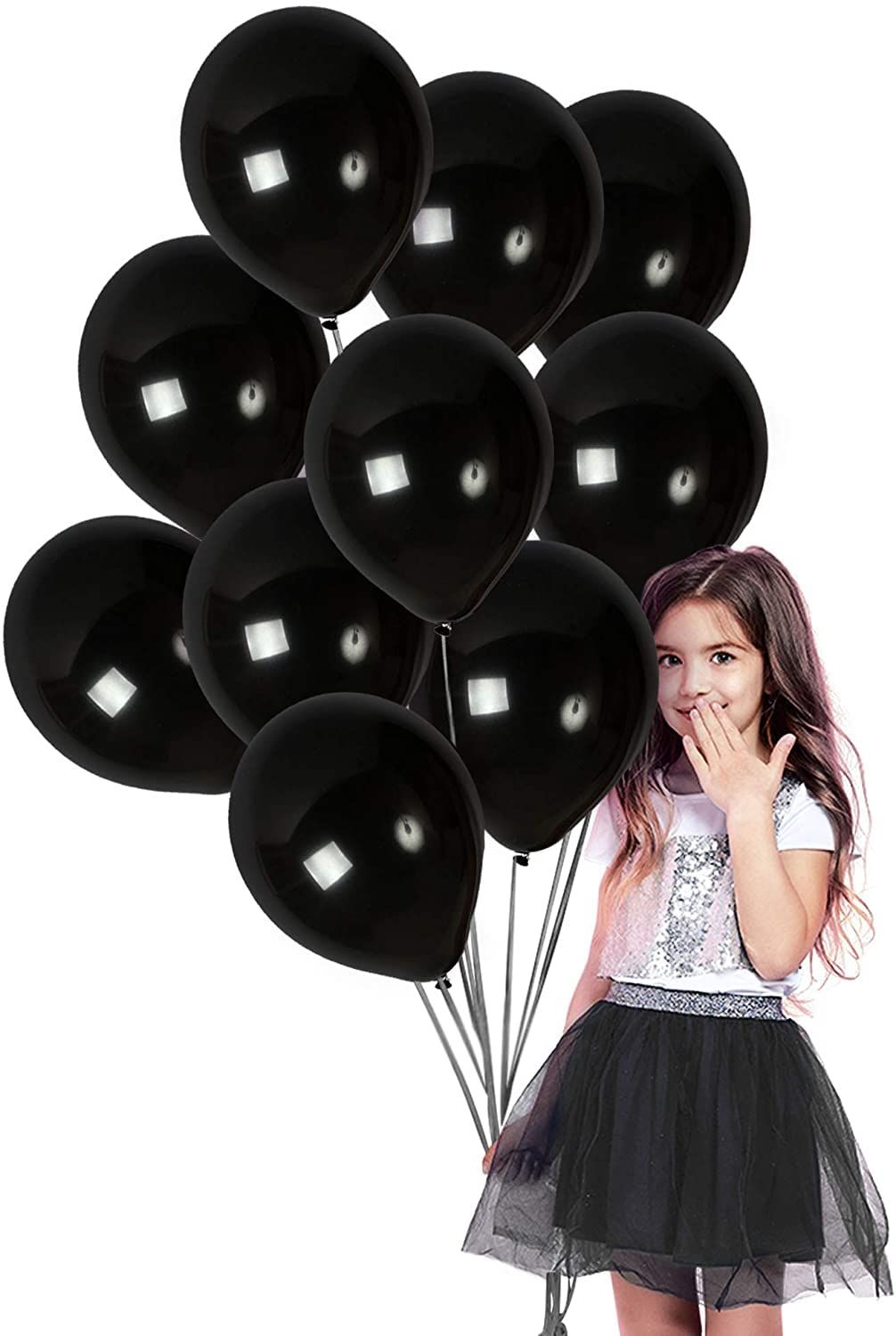 Black Latex/Rubber Balloons - Helium Quality - 12 inches - 10PC