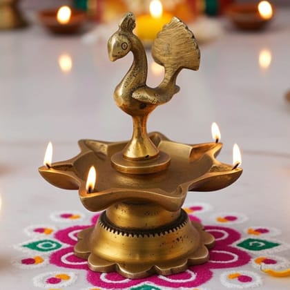 Brass Peacock Diya Jyoti Deepak Oil Lamp 7 Wicks - Large Brass Oil Lamp for Aarti & Temple, Height : 3.5 Inch (BSMAS1165 A) Brass Peacock Diya Jyoti Deepak Oil Lamp 7 Wicks - Large Brass Oil Lamp for Aarti & Temple, Height : 3.5 Inch (BSMAS1165 A)