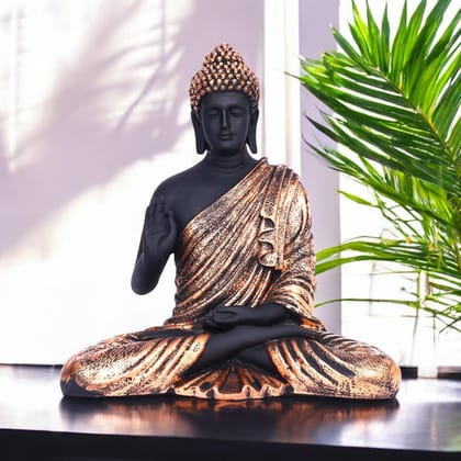 Black Matte Finish Lord Buddha StatueCopper Drapery Details Black Matte Finish Lord Buddha StatueCopper Drapery Details