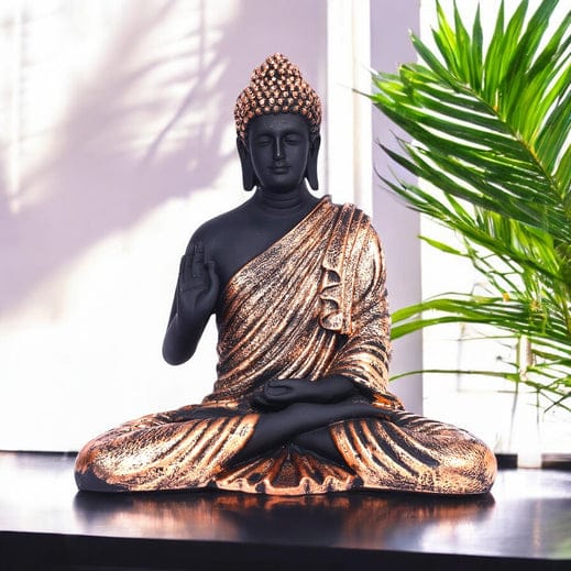 Black Matte Finish Lord Buddha StatueCopper Drapery Details