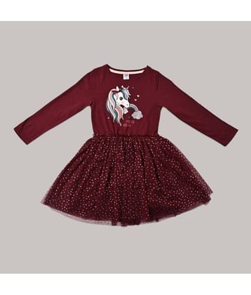 Cherry Tree Cotton Blend Fit And Flare Dress For Girls ( Pack of 1 , Maroon )