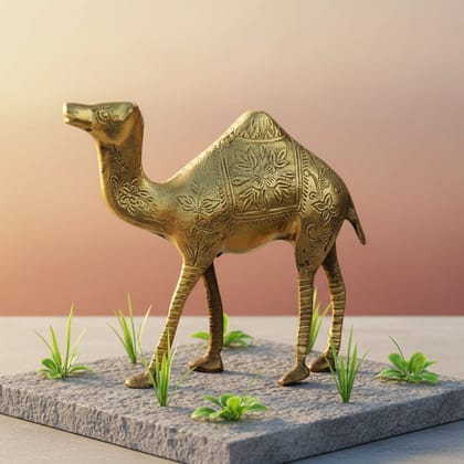 Handcrafted Brass Camel Polish Decorative Showpiece Statue for Home Decor, Height : 6.5 Inch (ANMAS074 A)