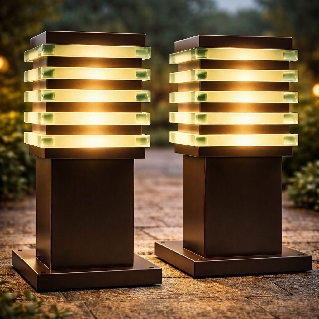 SPARKWORLD 5W Stacked Glass Panel Pillar LED Lights (Pack of 2) IP65 Waterproof, Warm White | Colour: Ice Cube (Pack of 2)