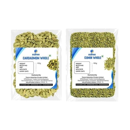 EDHWI Cardamom 100g & Cumin 100g Combo | Premium Spices for Cooking, Baking & Flavoring