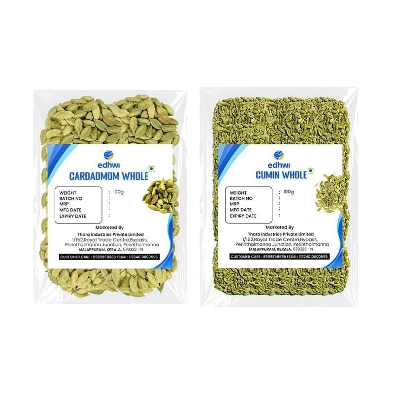 EDHWI Cardamom 100g & Cumin 100g Combo | Premium Spices for Cooking, Baking & Flavoring
