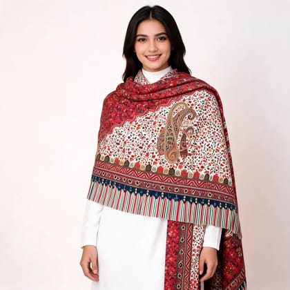 Red Cotton Paisley Floral Shawl For Women