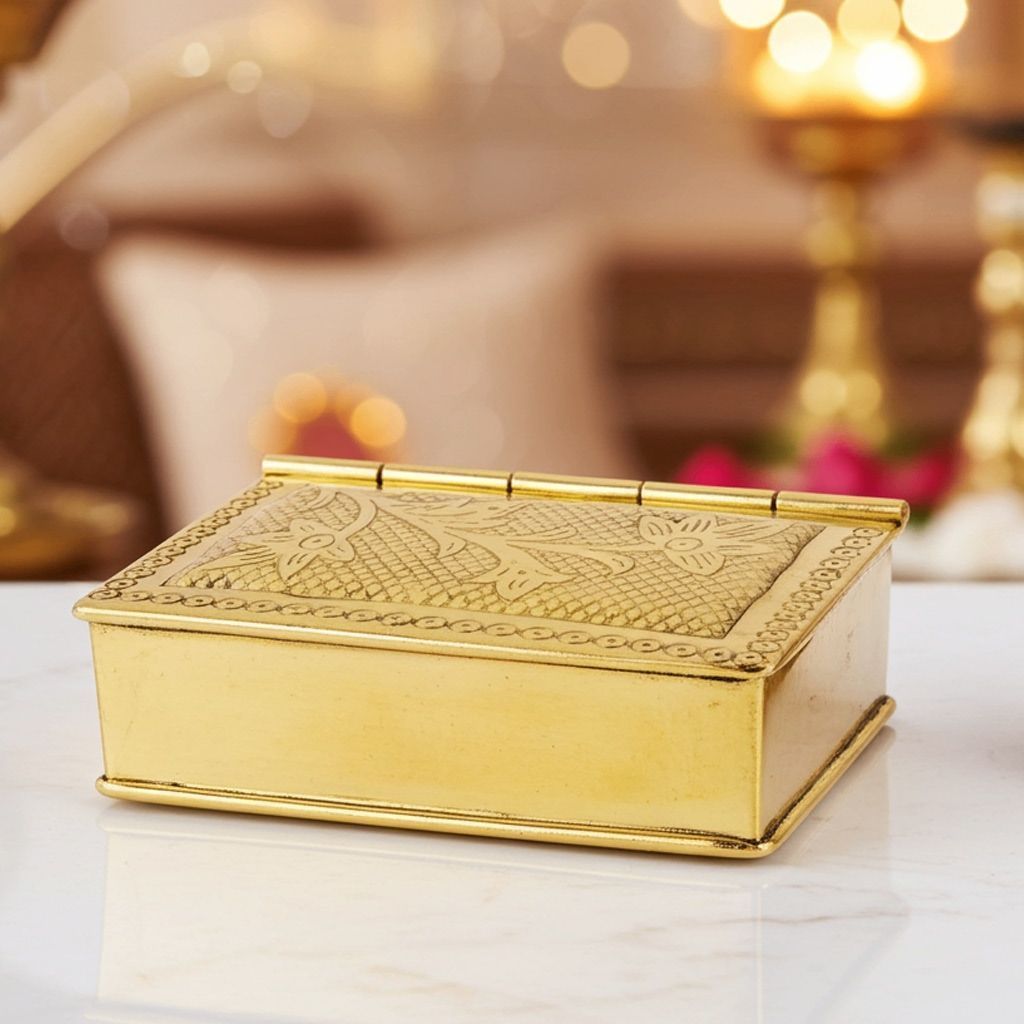 Brass Decorative Pan Dan Box � Handcrafted Paan Container, Height : 1 Inch (FMAS123 B)